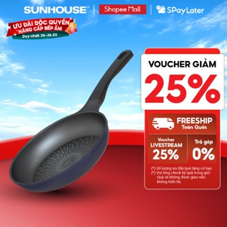 [NEW] Chảo chống dính siêu bền KHÔNG TỪ Sunhouse SBD20-24-26-28-30B - Chống dính 2 lớp - Vân đá truyền nhiệt