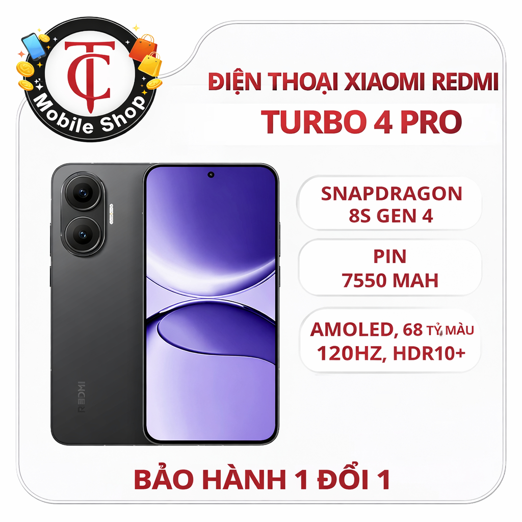 Điện thoại Redmi Turbo 4 Pro Like New Chip Snapdragon 8s Gen 4, Pin 7.550 mAh, sạc nhanh 90W