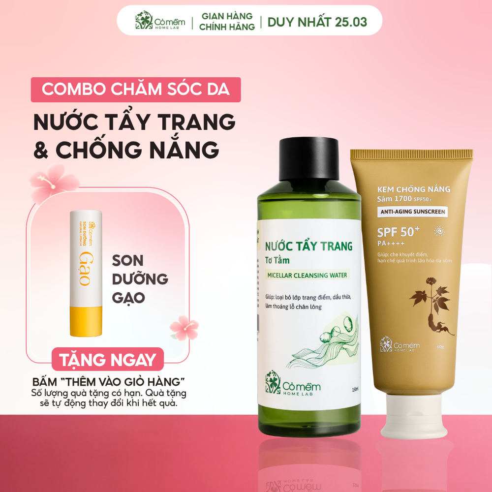 Bộ Chăm Sóc Da Tẩy Trang Và Kem Chống Nắng Thiên Nhiên Cho Mọi Loại Da Cỏ Mềm