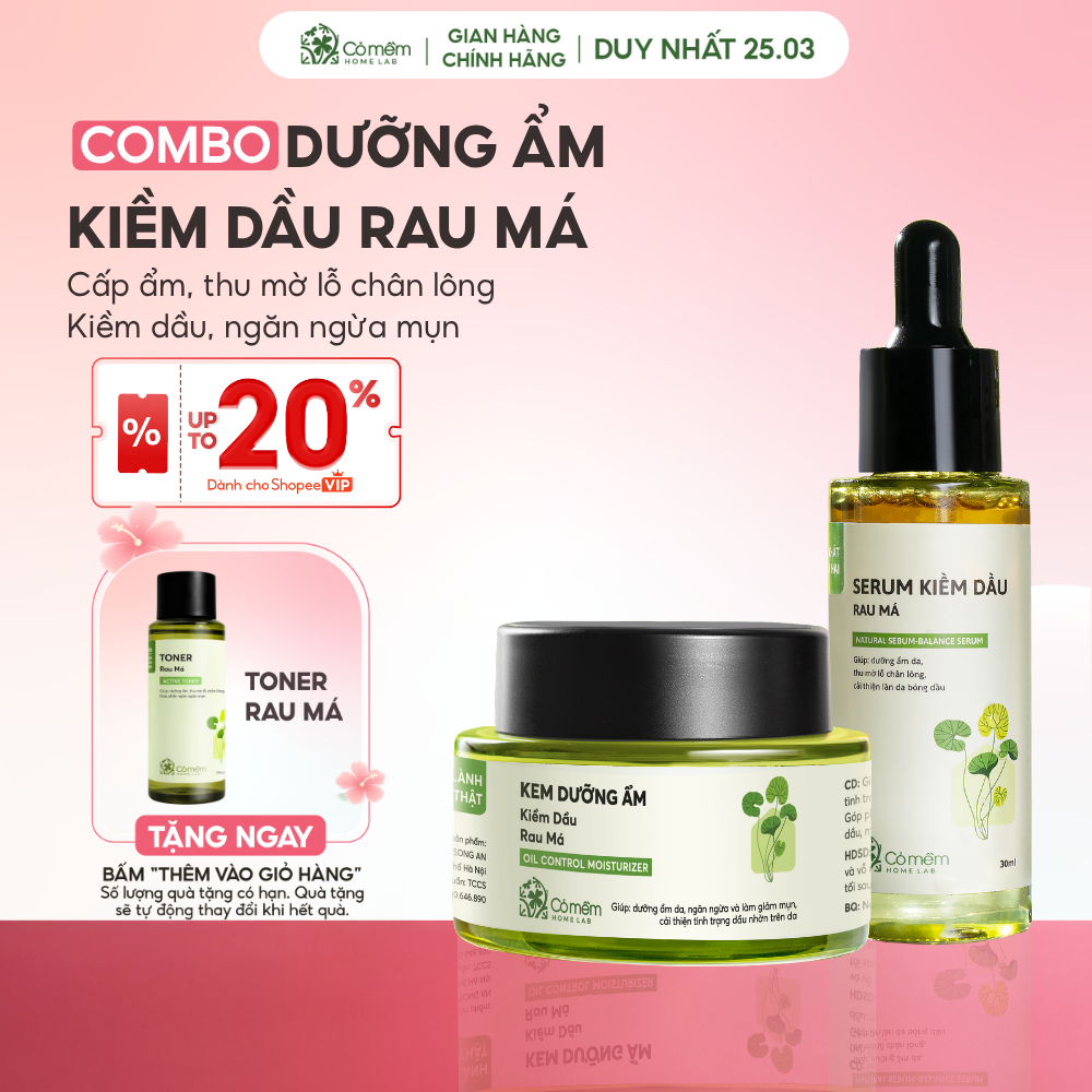 Combo Dưỡng Ẩm Kiềm Dầu Serum Kem Dưỡng Rau Má Cỏ Mềm 80g