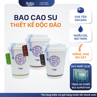 Bao cao su Feelex Cup dạng cốc độc lạ siêu mỏng, hương Matcha, Coffee, Chocolate Milk, nhiều gel bôi trơn - hộp 10 bcs