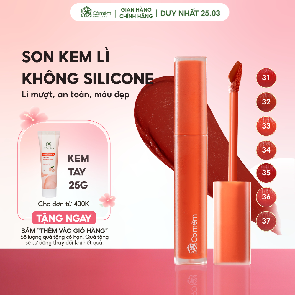 Son Kem Nhung Lì Mượt Không Silicone Màu Đẹp Từ Thiên Nhiên Phù Hợp Cho Môi Nhạy Cảm Cỏ Mềm 5gr