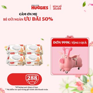 Combo 4 gói Khăn ướt Huggies chiết xuất Cao cao và Bơ hạt mỡ (72 miếng/gói)
