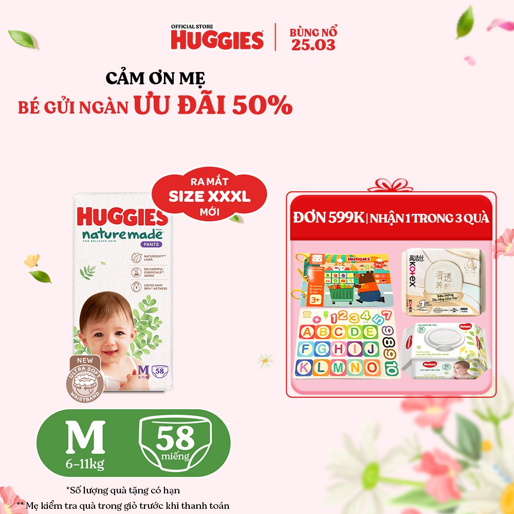 [KOL LIVE] Tã Quần Huggies Platinum Nature Made M58/L44/XL38/XXL26