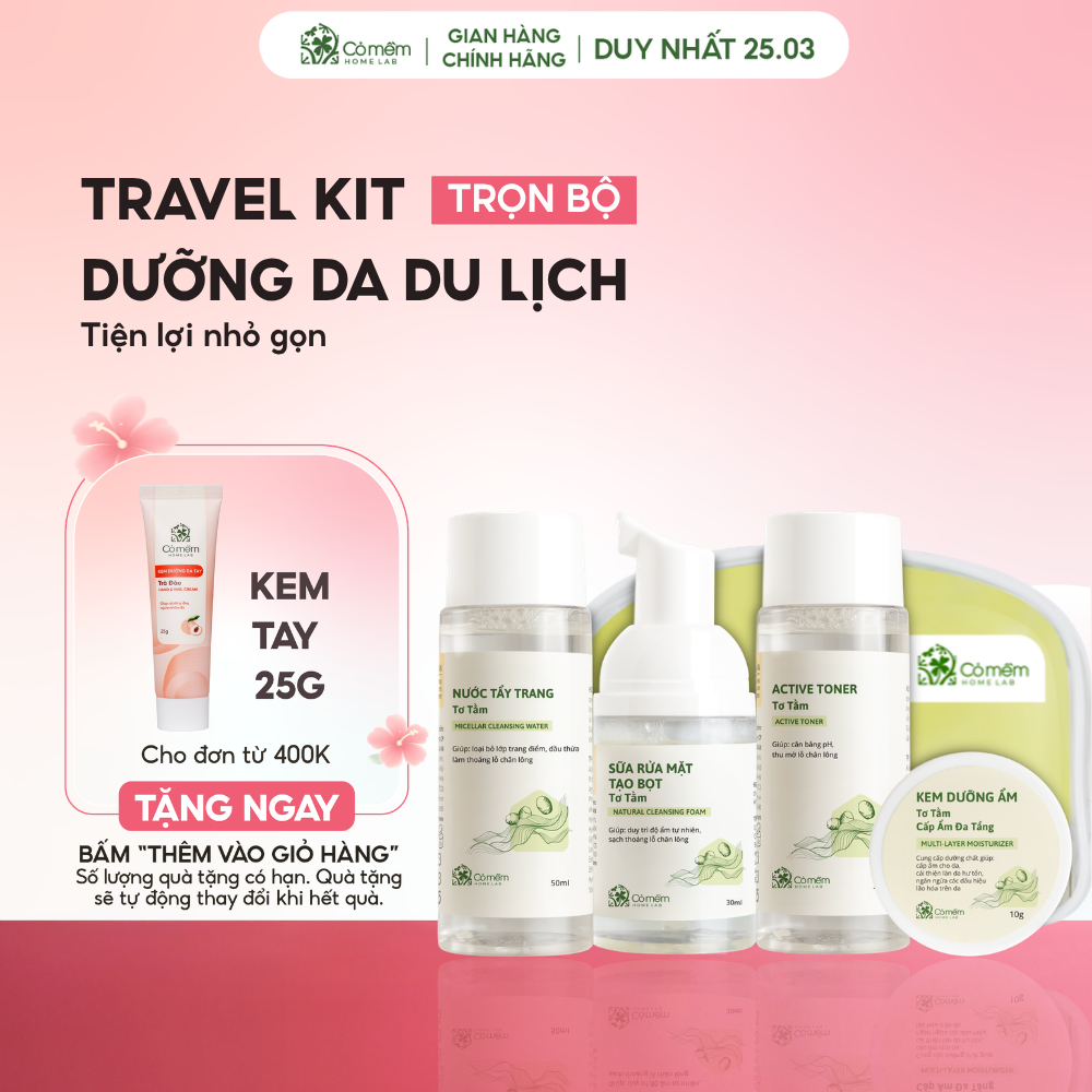Set Mỹ Phẩm TravelKit Skincare Chăm Sóc Mọi Loại Da Tơ Tằm Rau Má Cỏ Mềm