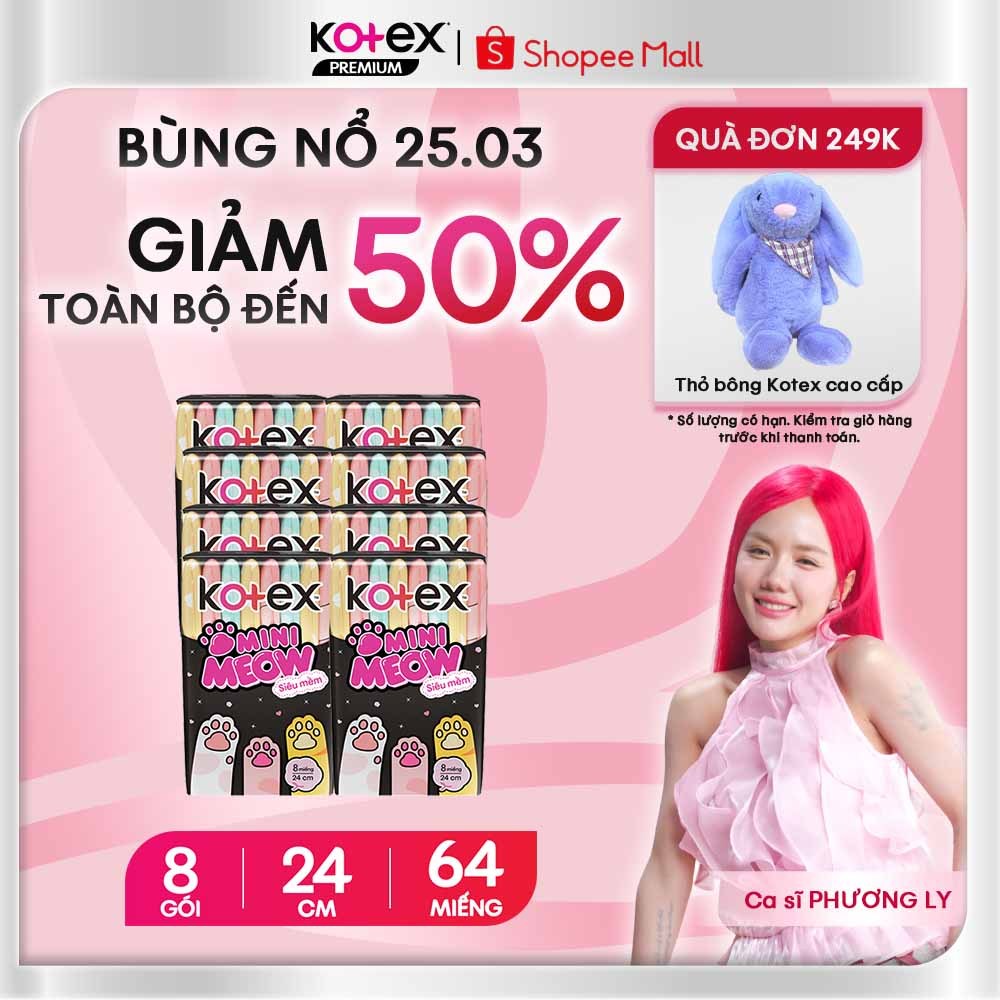 [KOL LIVE] Lốc 8 băng vệ sinh Kotex Mini Meow Siêu mềm SMC 8x16
