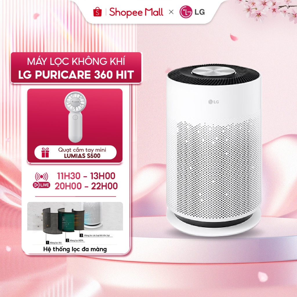 Máy lọc không khí LG PuriCare 360 HIT AS60GHWG0 cảm biến lọc bụi mịn, báo chất lượng không khí, Bảo Hành 12 Tháng