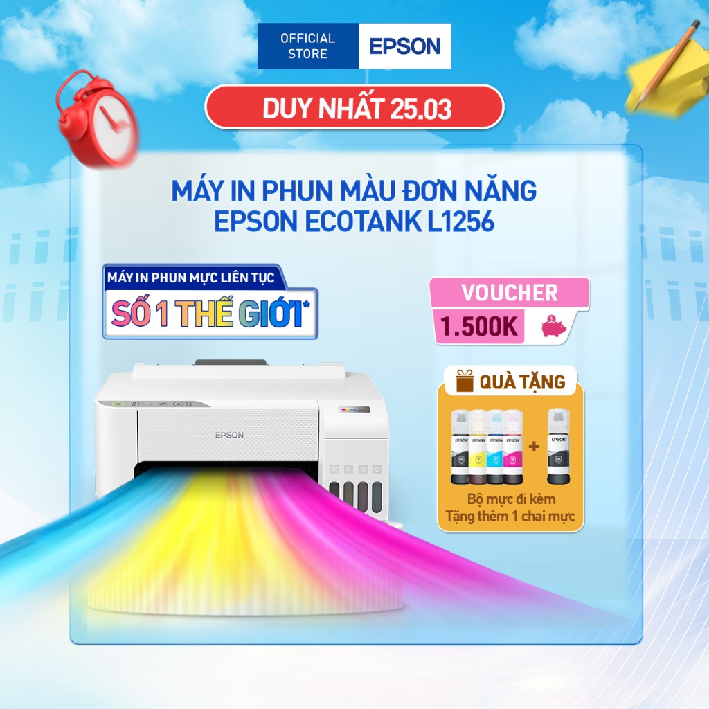 Máy In Phun Màu Đơn Năng Epson EcoTank L1256 (Bao Gồm Bộ Mực Chính Hãng Đi Kèm)