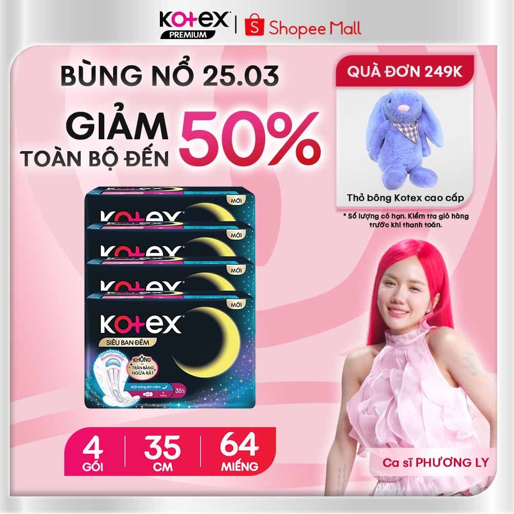 [KOL LIVE] Lốc 4 băng vệ sinh Kotex Siêu Ban Đêm 35cm 8x24