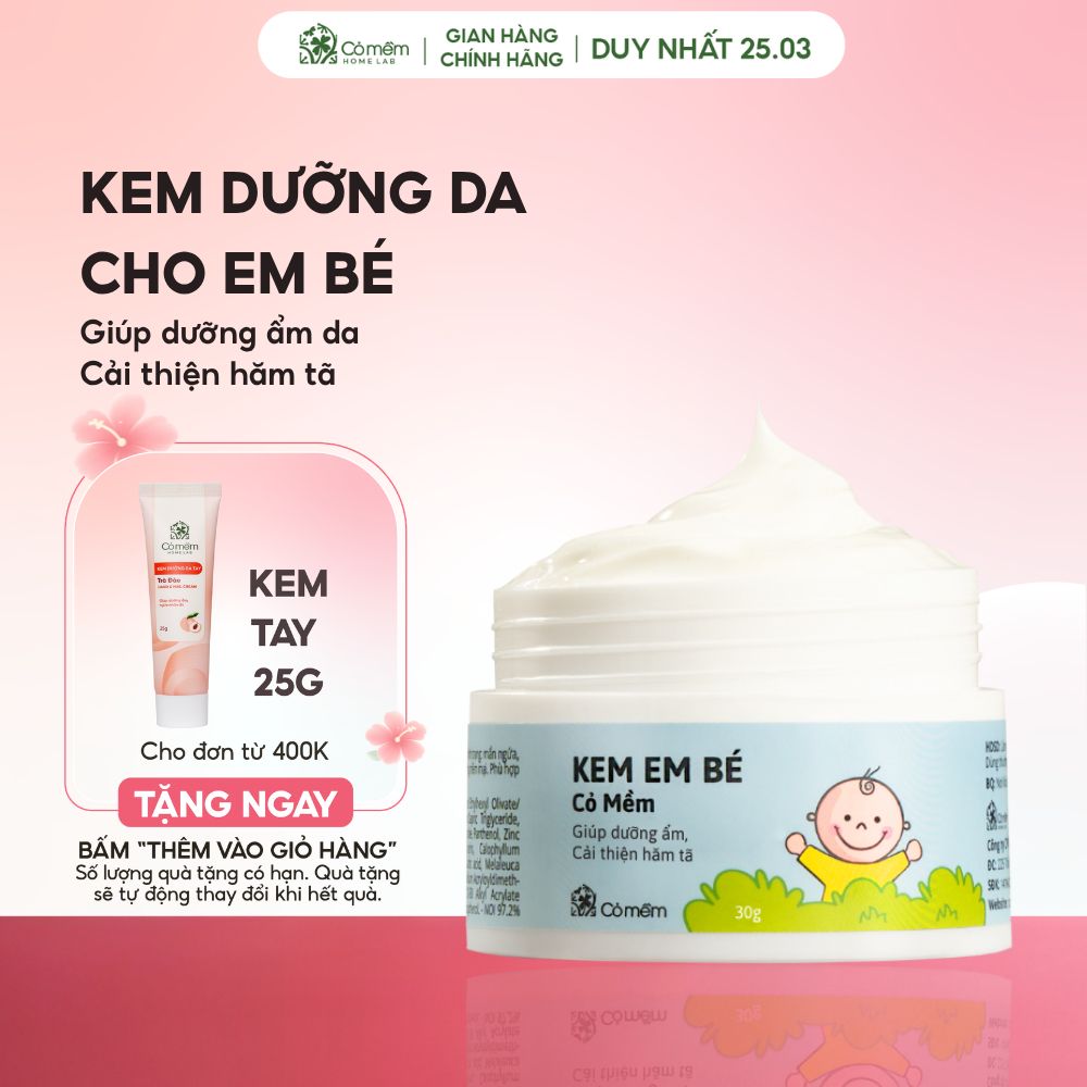 Kem Em Bé Dưỡng Ẩm Ngừa Hăm Tã Chàm Sữa Làm Dịu Da Cỏ Mềm 30g