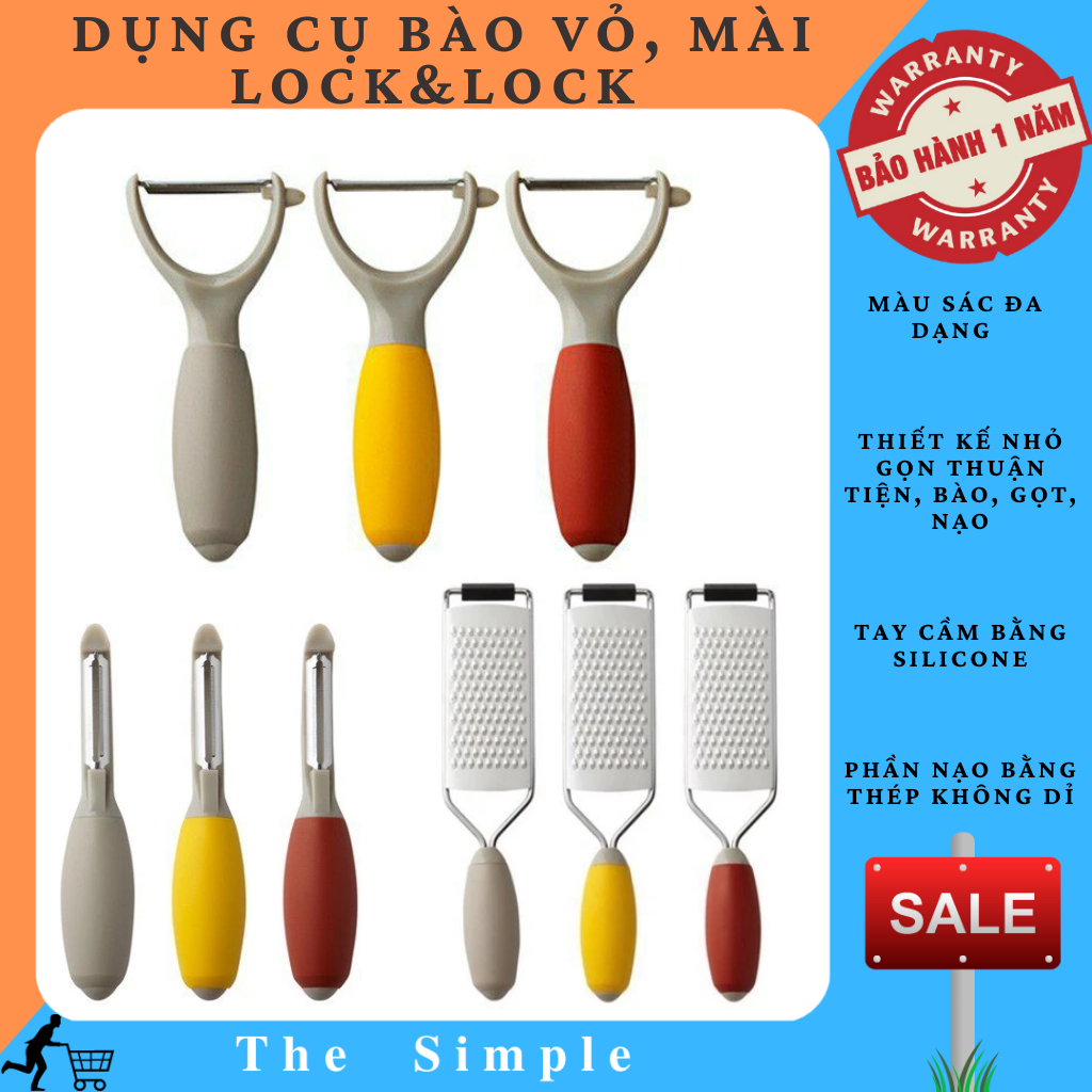 Dụng cụ bào vỏ, mài Lock&Lock, tay cầm silicone lưỡi dao thép không dỉ an toàn khi sử dụng nhà bếp