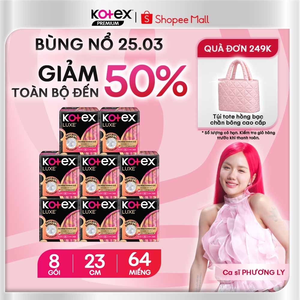 [KOL LIVE] Lốc 8 Băng vệ sinh Kotex LUXE Ngày Cánh 23cm 8 miếng