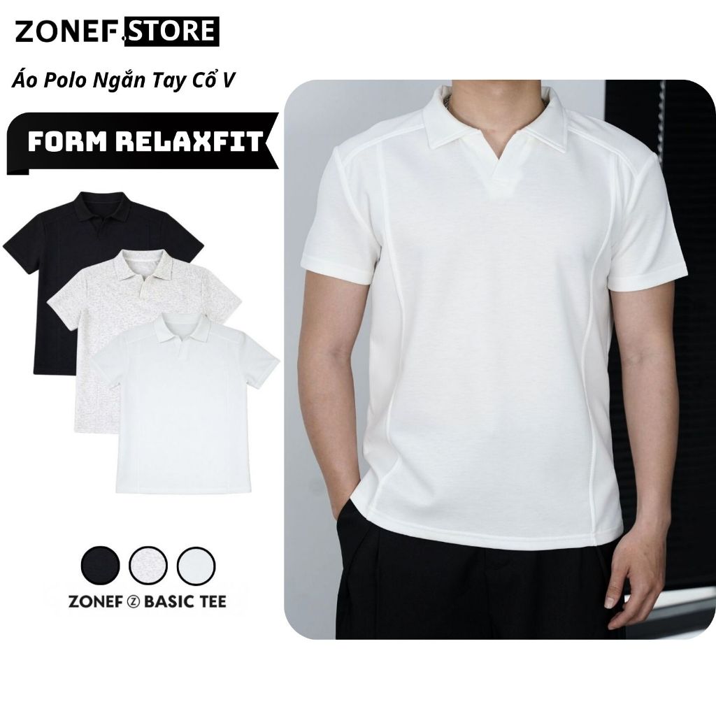 Áo Polo Ngắn Tay Cổ V Tôn Dáng ZONEF CLUB Form Relaxfit, Áo Polo Nam Nữ Unisex Mềm Mịn Co Giãn Phong