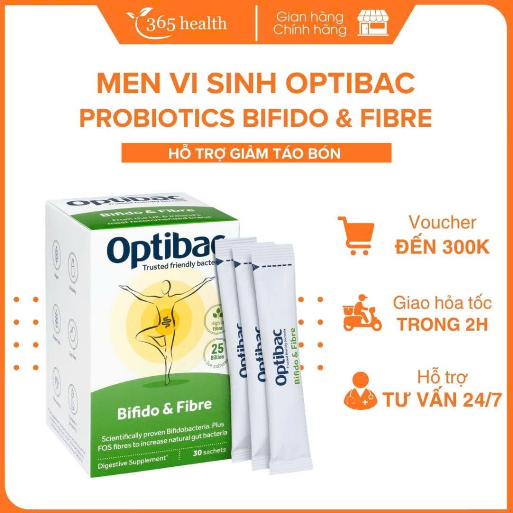 Men vi sinh hỗ trợ táo bón Optibac Probiotics Bifido & Fibre 10/30 gói