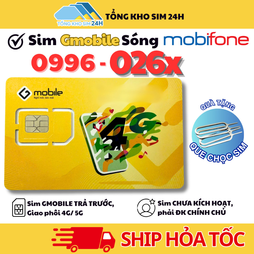 Sim Gmobile Số Đẹp 0996 Theo series 026 Sóng Mobifone Mạnh Kèm GM68 Data 1Gb/Ngày [ĐKCC tại nhà]