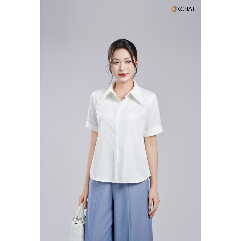 Áo Sơ Mi Nữ 𝐂𝐂𝐇𝐀𝐓 Dáng Suông Nari Phối Ren Chất Liệu Cao Cấp 16FNT8055ST | BigBuy360 - bigbuy360.vn