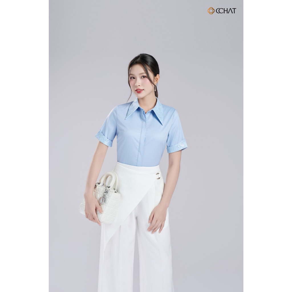 Áo Sơ Mi Nữ 𝐂𝐂𝐇𝐀𝐓 Dáng Suông Nari Phối Ren Chất Liệu Cao Cấp 16FNT8055ST | BigBuy360 - bigbuy360.vn