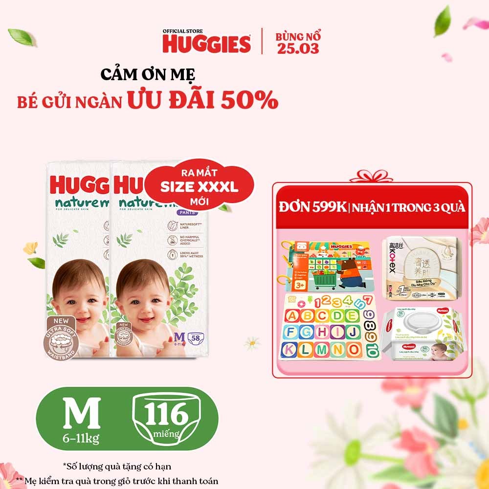 [KOL Live] Combo 2 Tã Quần Huggies Platinum Nature Made M58/L44/XL38/XXL26