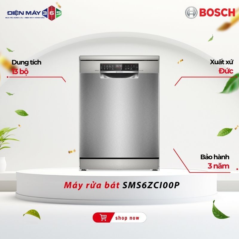 Máy Rửa Bát Bosch SMS6ZCI00P Nhập Khẩu Đức – 8 Chương Trình, Điều Khiển Từ Xa