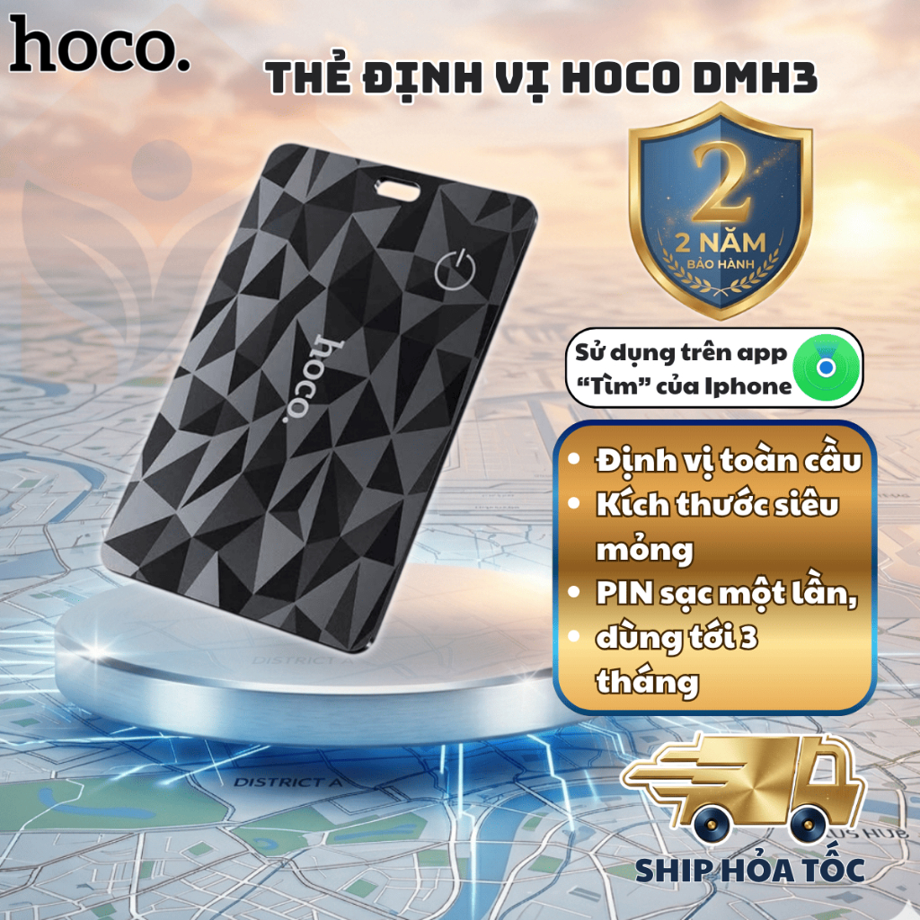 Thẻ định vị toàn cầu Hoco DMH3 cho iOs, tag định vị thông minh siêu mỏng sạc không dây PIN 3 tháng