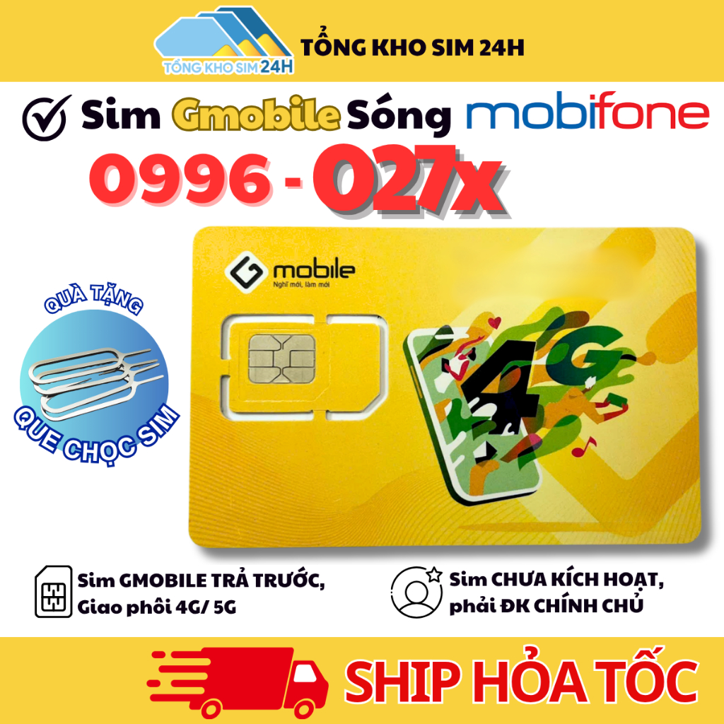 Sim Số Đẹp Gmobile 0996 Theo series 027 Sóng Mobifone Kèm Gói GM68 Data 1Gb/Ngày [ĐKCC tại nhà]