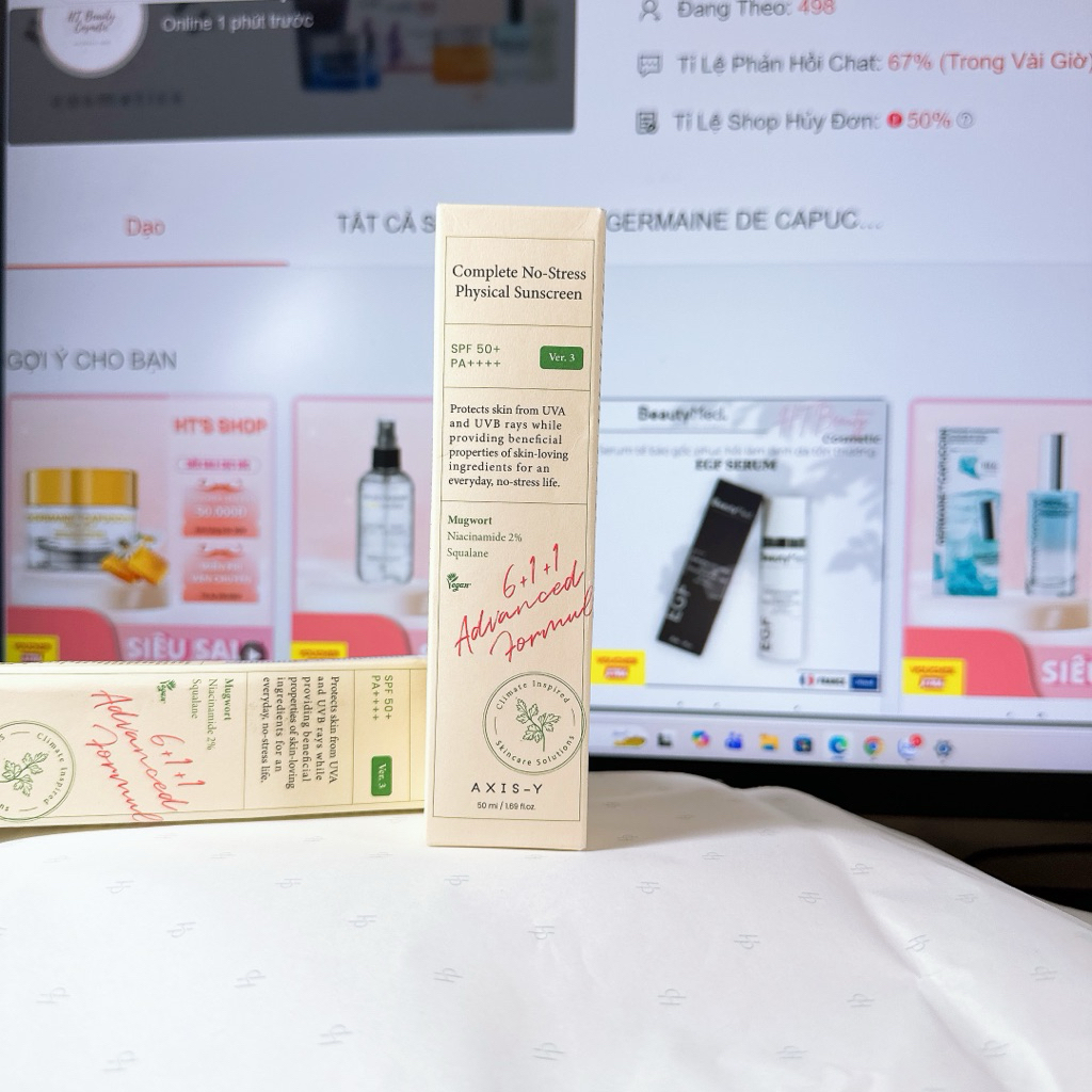 Kem Chống Nắng Axis-Y Vật Lý Dịu Nhẹ 50ml Complete No-Stress Physical Sunscreen SPF50+ PA++++