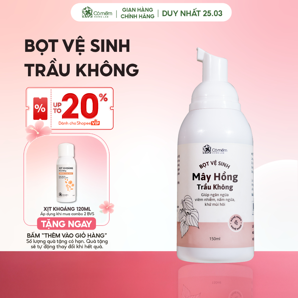 Bọt Vệ Sinh Phụ Nữ Mây Hồng Tinh Chất Trầu Không Cỏ Mềm 150ml