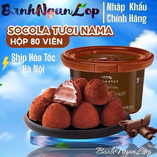 [SỈ 75k ]Socola Nama 408gr, Socola Tươi Công Thức Nhật Đắng Nhẹ Ít Ngọt Phủ Bột Cacao Chocolate