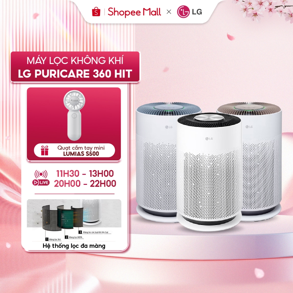 Máy lọc không khí LG Puricare 360 Hit AS60GHWG0 lọc bụi mịn, khử mùi hiệu quả, cảm biến thông minh, Bảo hành 12 Tháng