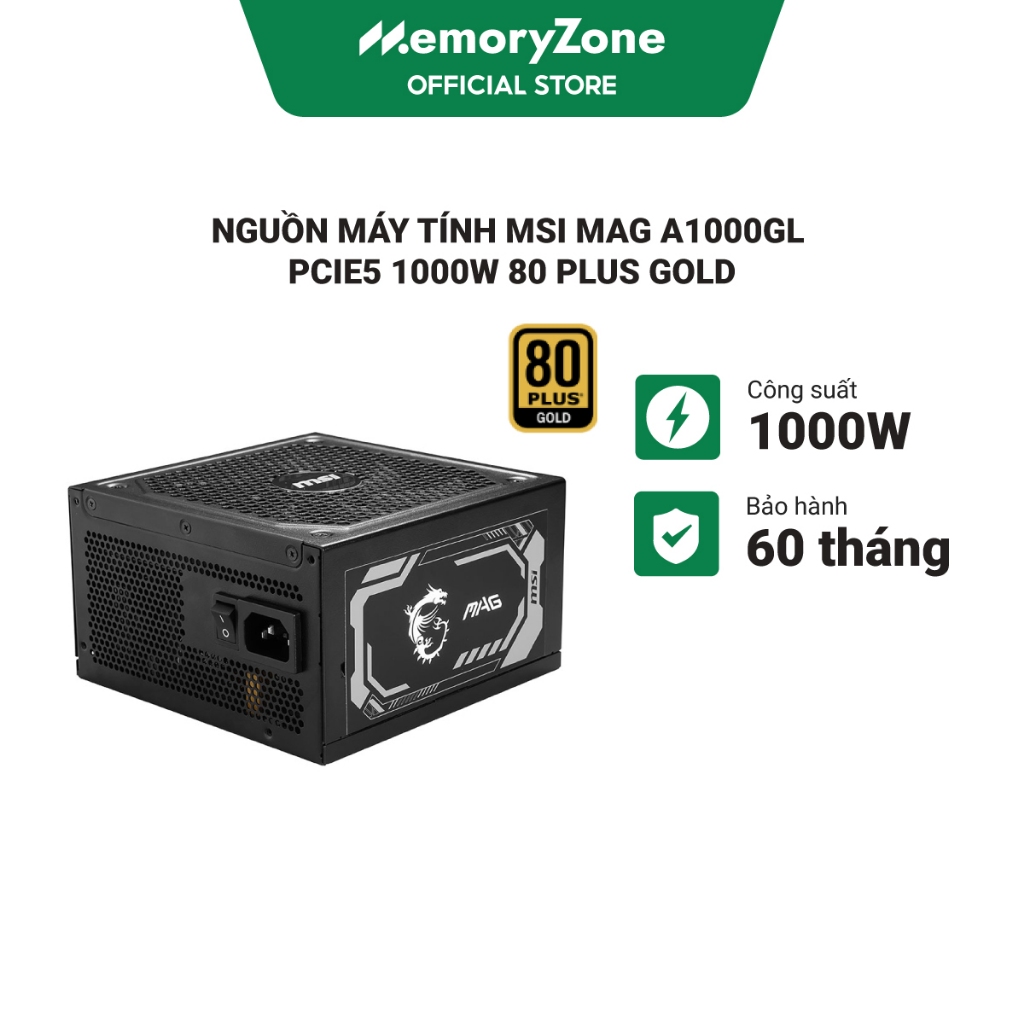 Nguồn máy tính MSI MAG A1000GL PCIE5 1000W 80 Plus Gold - Bảo hành 60 tháng