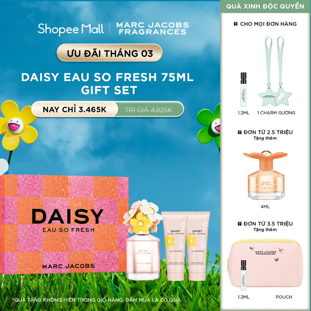 Bộ quà tặng Nước hoa Nữ Marc Jacobs DAISY Eau So Fresh 75ml + Body Lotion 75ml + Sữa tắm 75ml