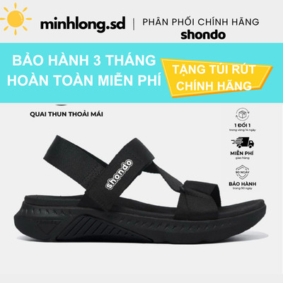 Giày Sandals Nam Nữ SHONDO F7 Racing Thời Trang Cao Cấp, Êm Chân Quai Liền Full Đen F7R1110