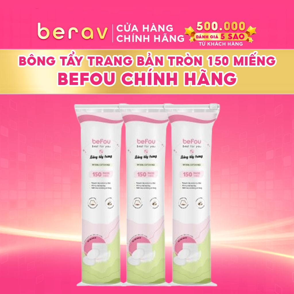 Bông Tẩy Trang Cotton Befou Miếng Tròn 150 Miếng