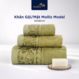 Khăn gội/mặt mollis modal 34x80cm khăn cao cấp sợi gỗ sồi bề mặt bóng mịn thoáng mát thấm hút không ra màu xù lông fmr5
