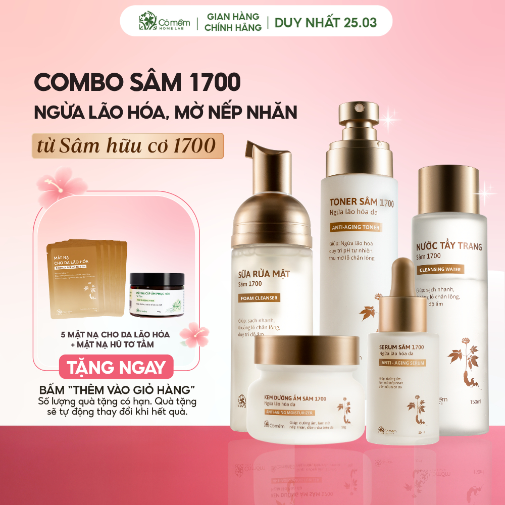 Combo Trọn Bộ Chăm Sóc Da Sâm 1700 Ngừa Lão Hoá Da Mờ Nếp Nhăn Đốm Nâu Cỏ Mềm