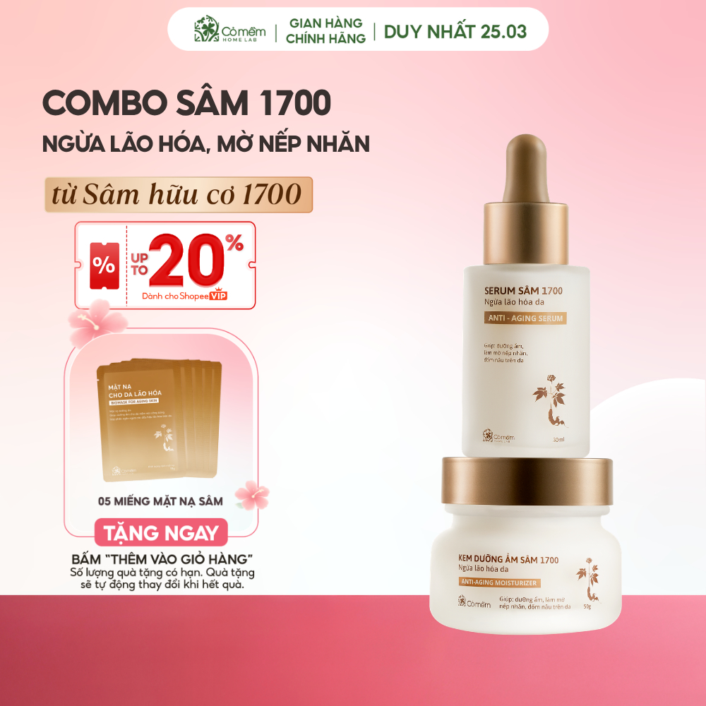 [MUA 2 TẶNG 1] Bộ Đôi Ngừa Lão Hoá Mờ Đốm Nâu Nếp Nhăn Serum Kem Dưỡng Sâm 1700 Cỏ Mềm