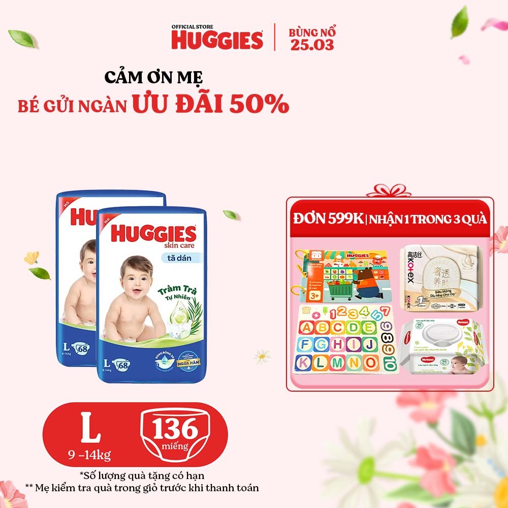 Combo 2 Tã dán Huggies Skincare Super Jumbo M76+6/ L68/ XL60/ XXL54