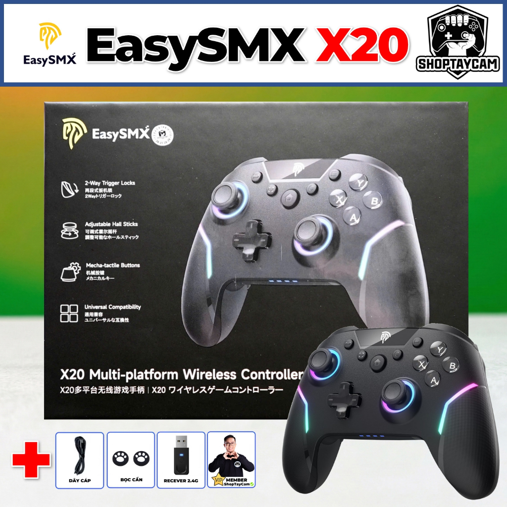 Tay Cầm EasySMX X20 Chính Hãng Không Dây 2.4G,Hall Effect ,1000Hz Chơi FCO, PC, IOS, Android, Switch