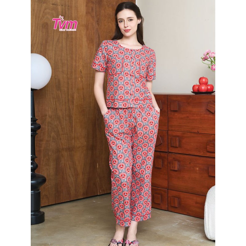 Bộ dài nữ ngắn tay B661 Tvm Luxury Homewear, chất kate cotton