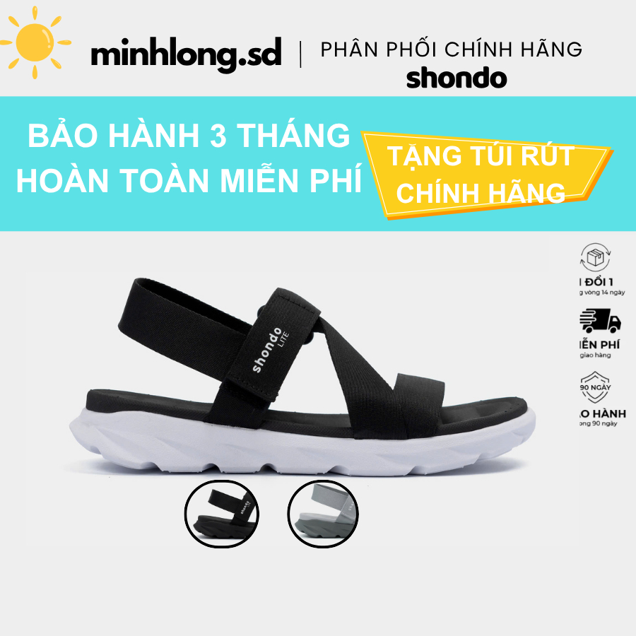 Giày sandal Shondo Nam Nữ Quai Liền SHONDO LITE siêu nhẹ, bền, sandal học sinh Chính hãng