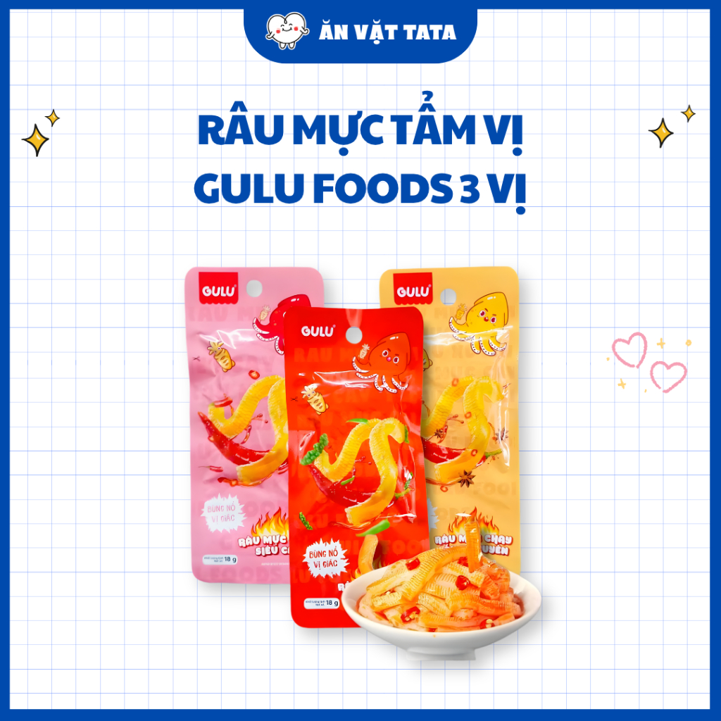 Râu Mực Chay Tẩm Vị Gulu Foods Vị (Siêu Cay, Tứ Xuyên, Tê Cay)