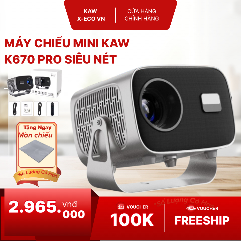 Máy chiếu mini KAW K670 Pro siêu nét Full HD – Kết Nối WiFi, Bluetooth – Siêu Nét - Bảo hành 1 năm