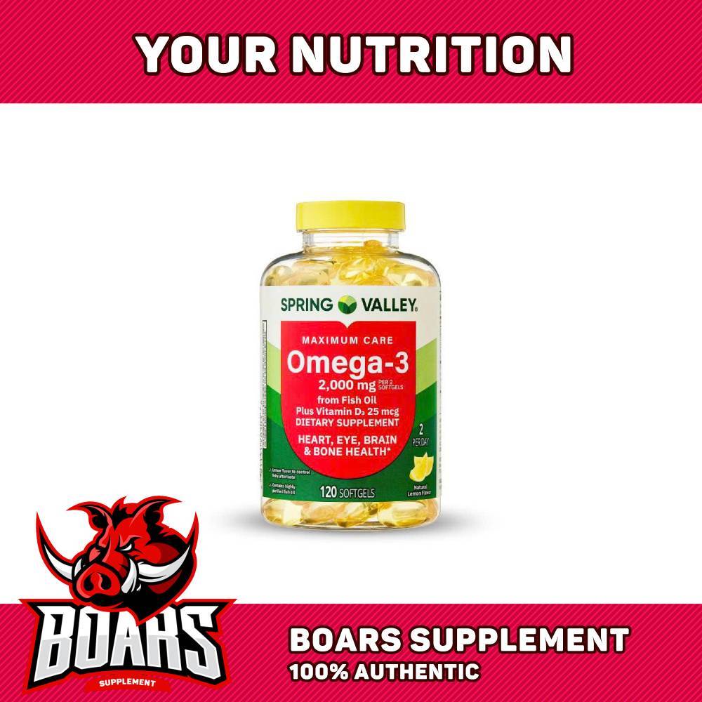 Spring Valley Omega-3 2000mg + D3 – Tốt Tim Mạch