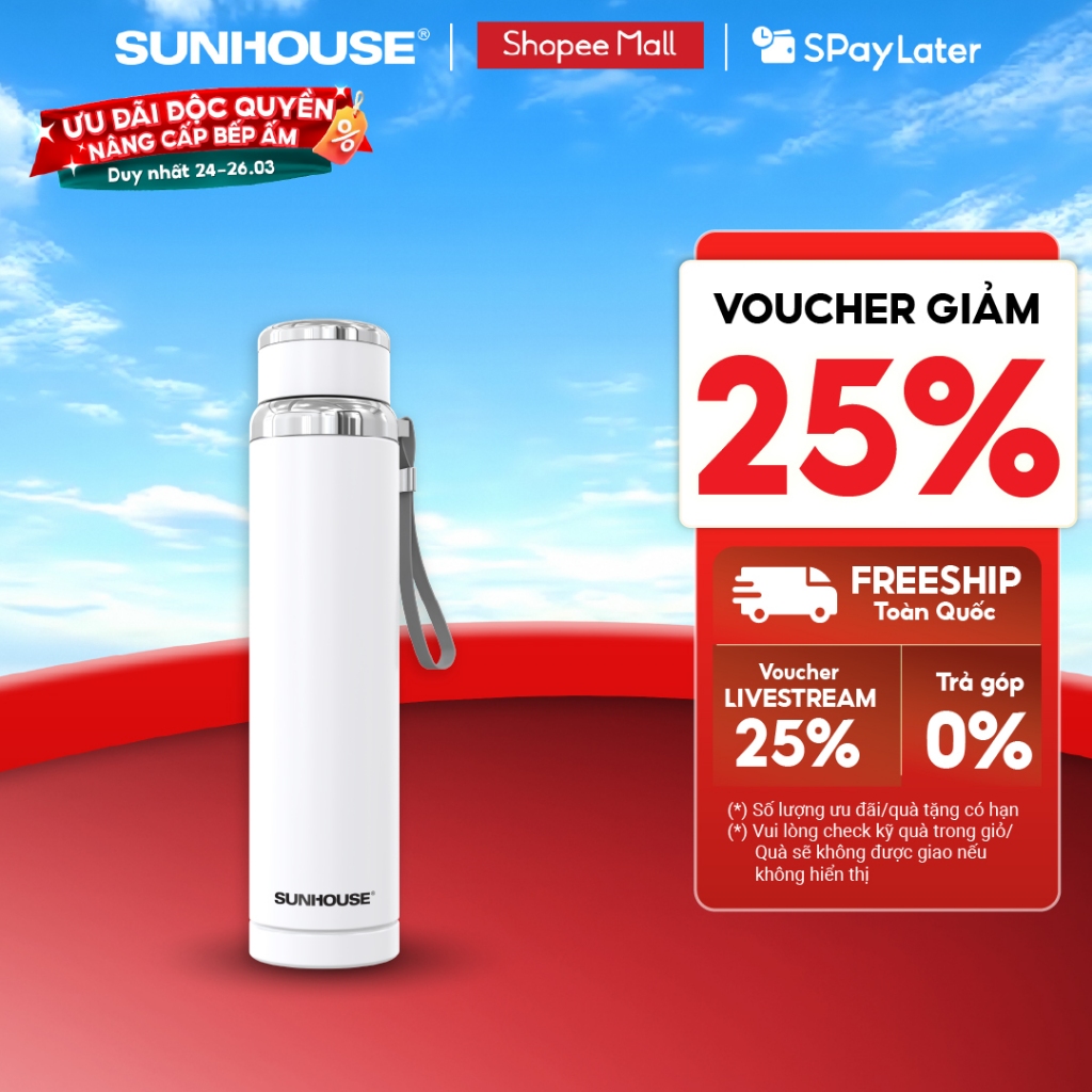 Bình giữ nhiệt Flexi Sunhouse 920 ml Sunhouse KS-TU920 -Inox 304 - Giữ nóng & lạnh tới 6h - Quai xách mềm tiện lợi