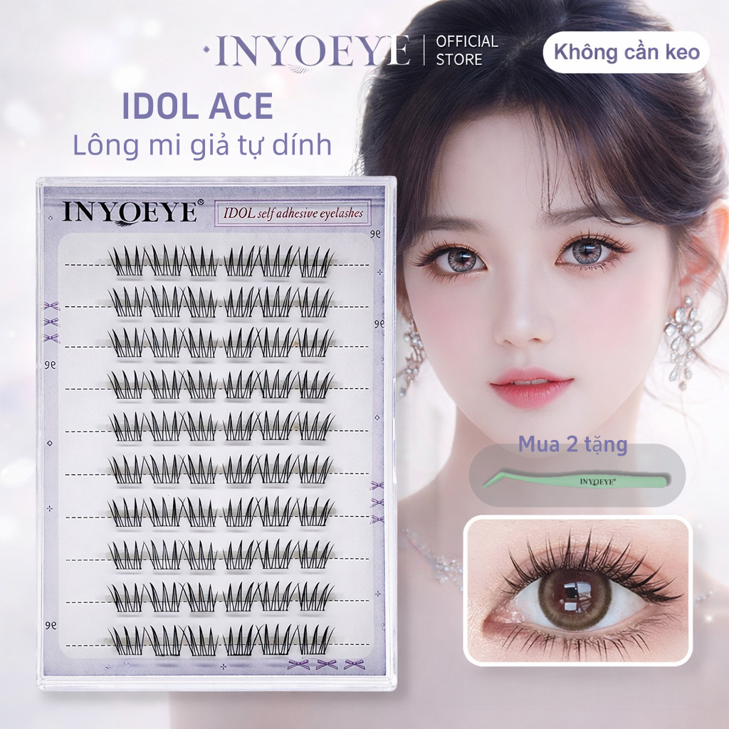 INYOEYE Lông Mi Giả Tự Dính Idol Ace 10-12mm Không Cần Keo, Có Thể Tái Sử Dụng, Dạng Chùm. Trang Điểm Mắt