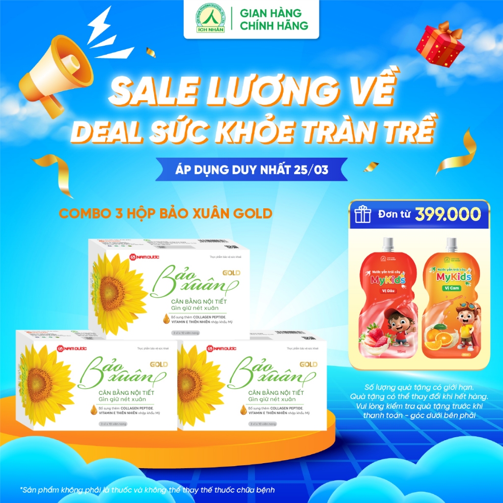 Combo 3 hộp viên uống Bảo Xuân Gold giúp hỗ trợ tăng cường nội tiết tố nữ, làm đẹp da, gìn giữ nét xuân
