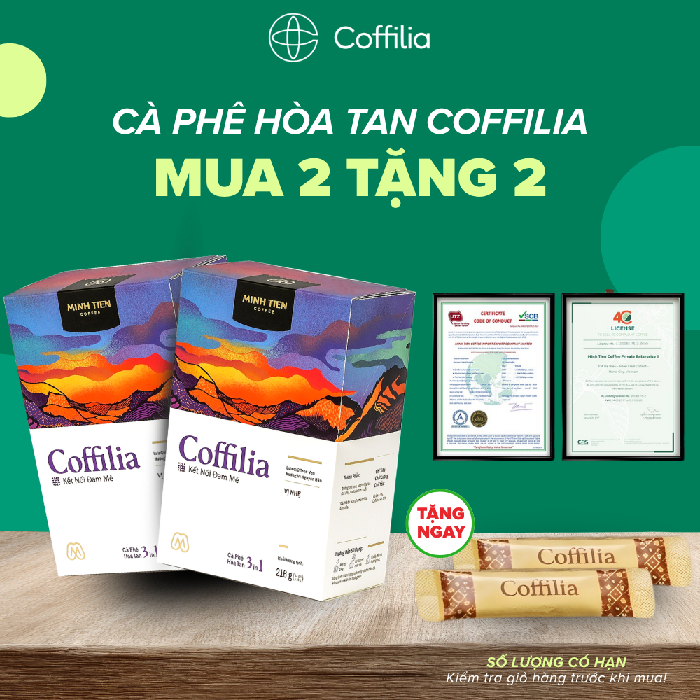 [Mua 2 Tặng 2] Cà Phê Hòa Tan 3in1 Coffilia Kết Nối Đam Mê, Vị Nhẹ, Cafe Hỗ Trợ Tỉnh Táo - CF02