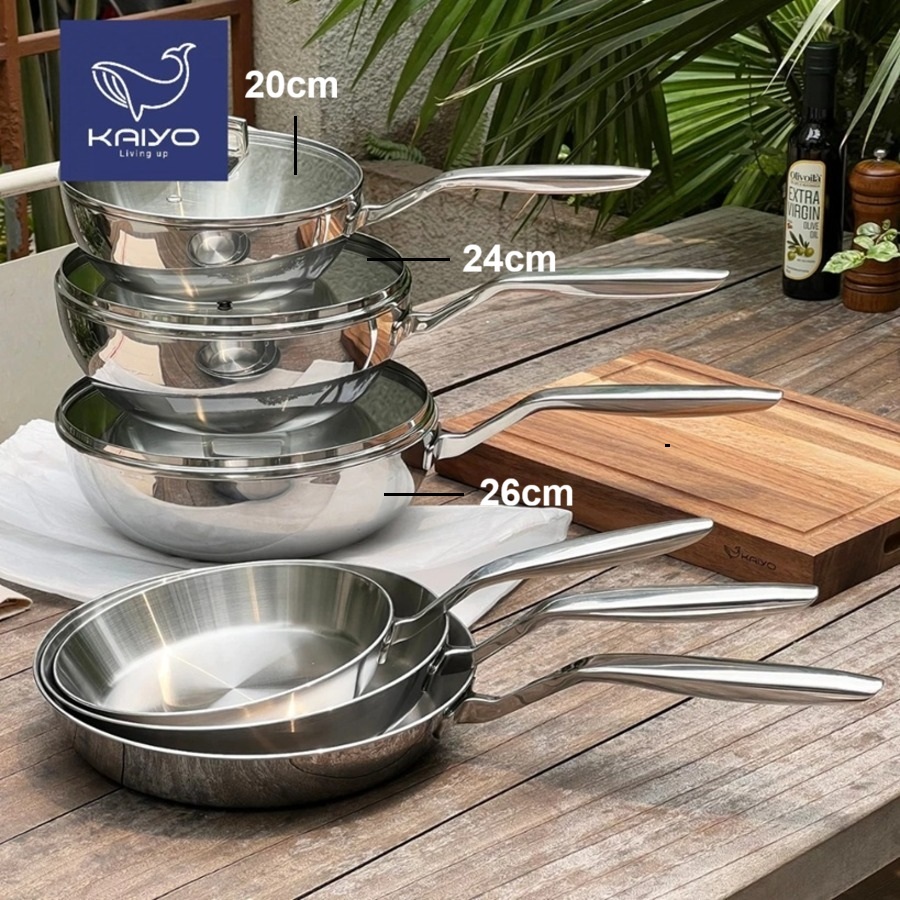 Chảo sâu lòng inox 316 đáy từ đúc 5 lớp liền khối Kaiyo KIW-3802 20cm/ KIW-3819 24cm/ KIW-3826 26cm