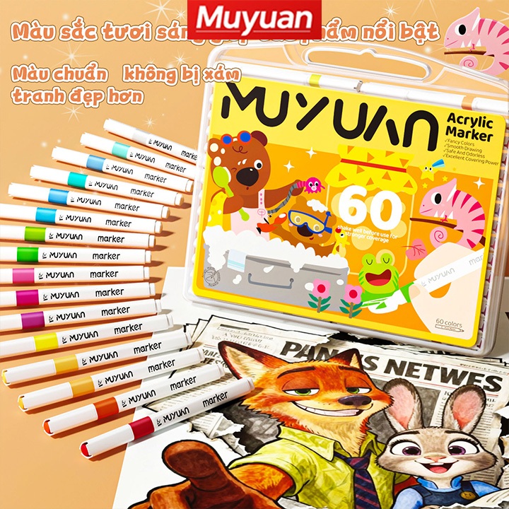 Muyuan - Bút Acrylic Marker 80 Màu – Tăng 80% Mực, Màu Tươi, Vẽ Mọi Chất Liệu