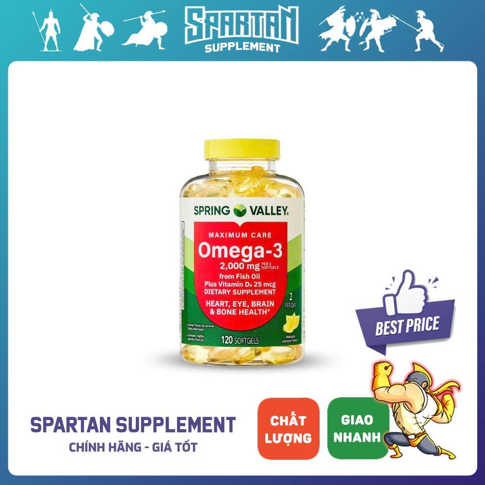 Spring Valley Fish Oil Omega 3 2000mg + Vitamin D3 – Viên Uống